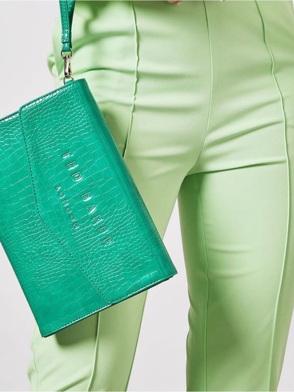 Ted Baker Emerald Green Croc-Embossed Wristlet